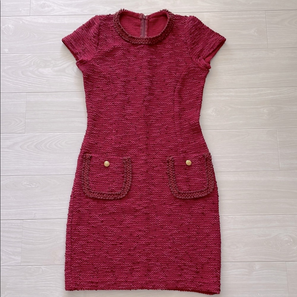 Custom made Burgundy Stretch Boucle Dress